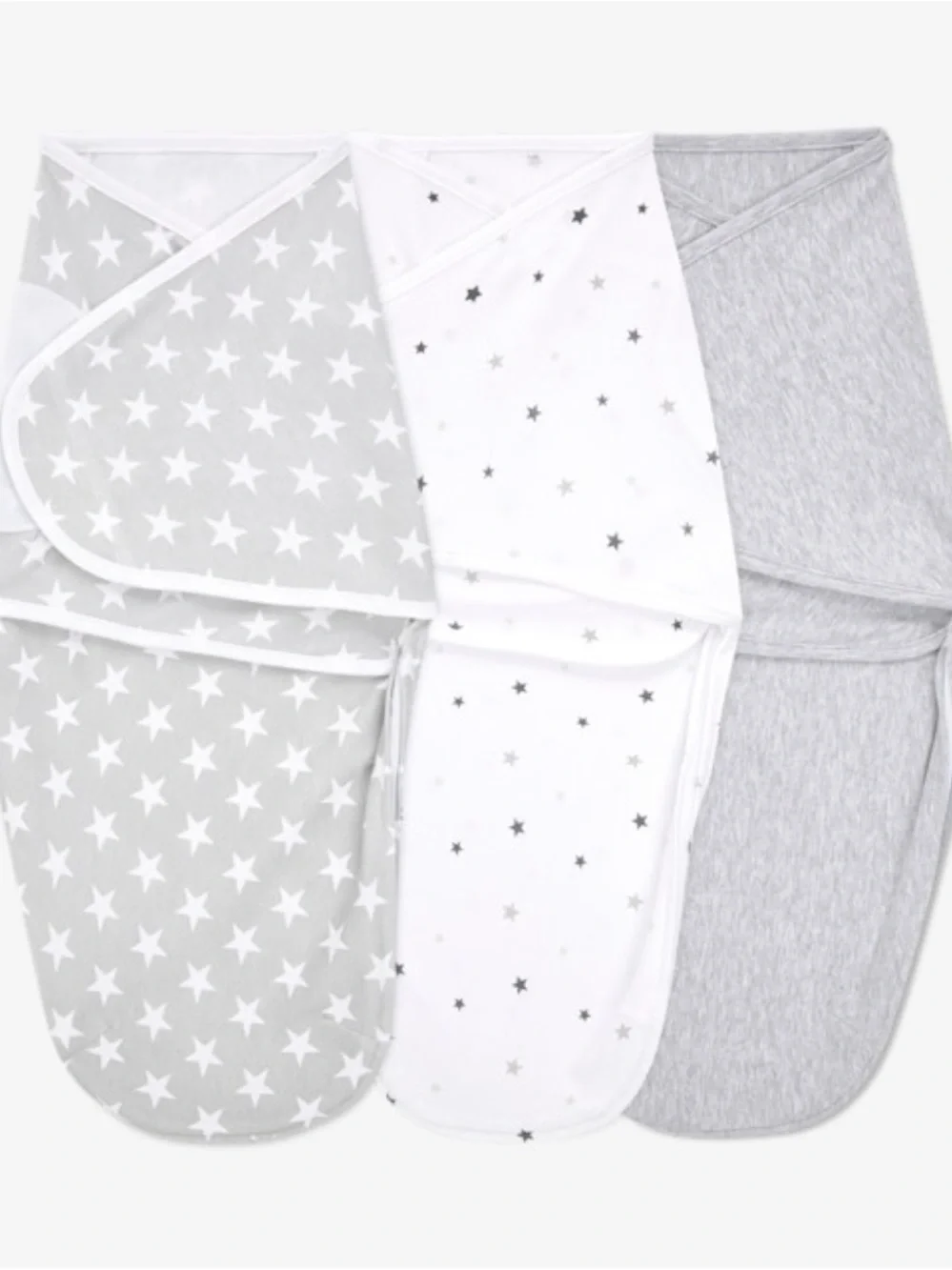 aden + anais Neutral Star & Heather 3-Pack Swaddle Set in White and Gray